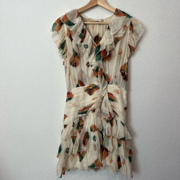 Ulla Johnson Ivory Aubora Zina Crinkle Chiffon Ruffle Mini Dress Women's Size 2 - Picture 2 of 10